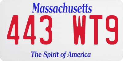 MA license plate 443WT9