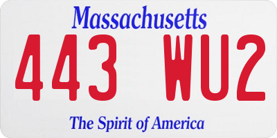 MA license plate 443WU2