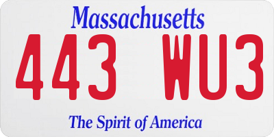 MA license plate 443WU3