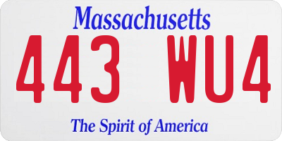 MA license plate 443WU4