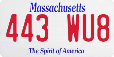 MA license plate 443WU8