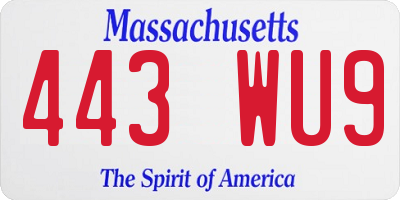 MA license plate 443WU9