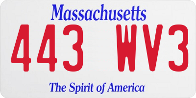 MA license plate 443WV3