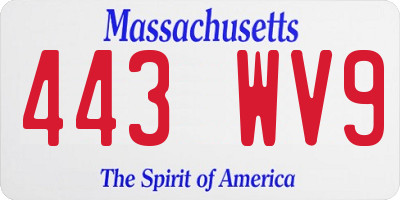 MA license plate 443WV9