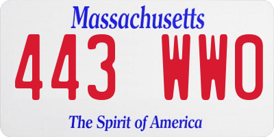 MA license plate 443WW0