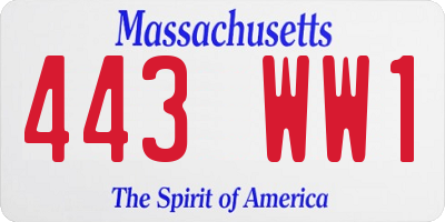 MA license plate 443WW1