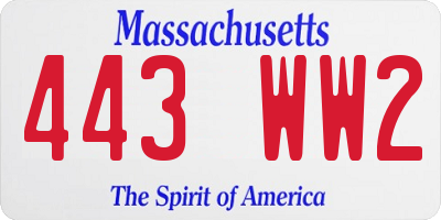 MA license plate 443WW2