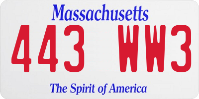 MA license plate 443WW3