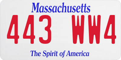MA license plate 443WW4