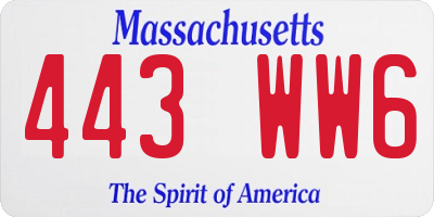 MA license plate 443WW6