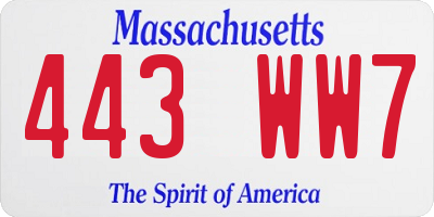MA license plate 443WW7