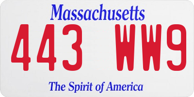 MA license plate 443WW9