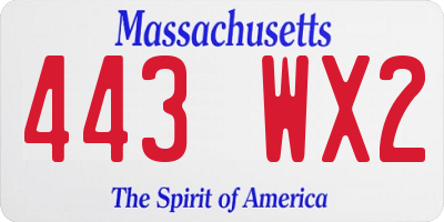 MA license plate 443WX2