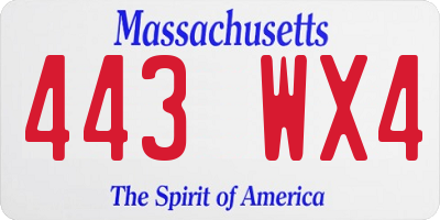 MA license plate 443WX4