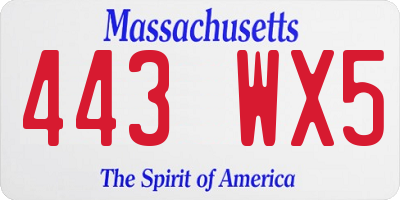 MA license plate 443WX5
