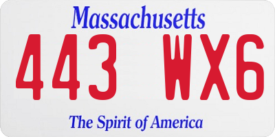 MA license plate 443WX6