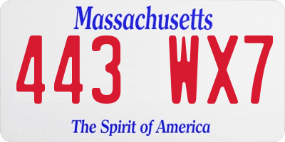 MA license plate 443WX7