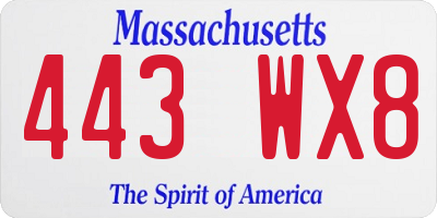 MA license plate 443WX8