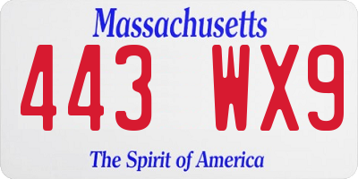 MA license plate 443WX9