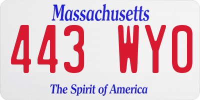MA license plate 443WY0