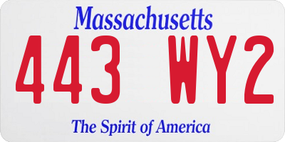 MA license plate 443WY2