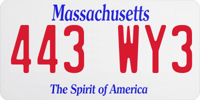 MA license plate 443WY3