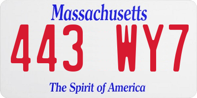MA license plate 443WY7