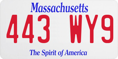 MA license plate 443WY9