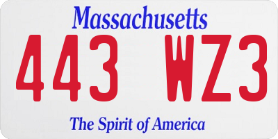MA license plate 443WZ3