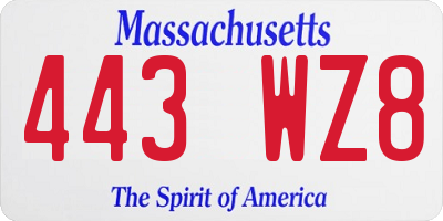 MA license plate 443WZ8
