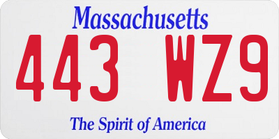 MA license plate 443WZ9
