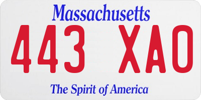 MA license plate 443XA0