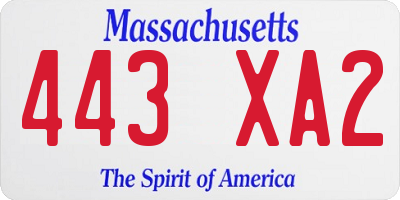 MA license plate 443XA2