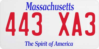 MA license plate 443XA3