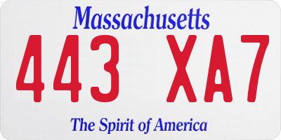 MA license plate 443XA7
