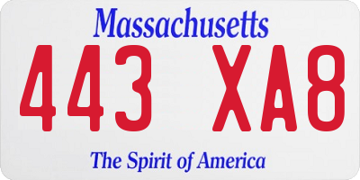 MA license plate 443XA8