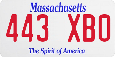 MA license plate 443XB0