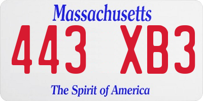 MA license plate 443XB3