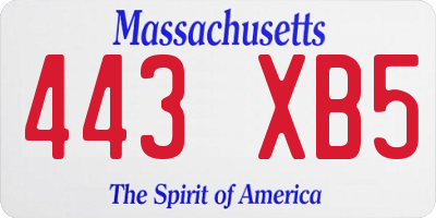 MA license plate 443XB5