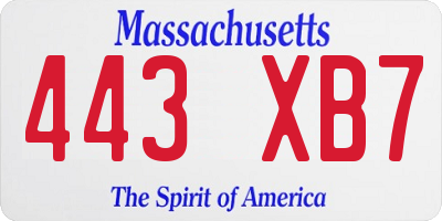 MA license plate 443XB7