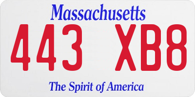 MA license plate 443XB8