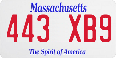 MA license plate 443XB9