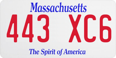 MA license plate 443XC6