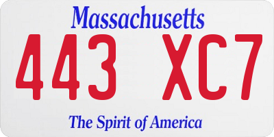 MA license plate 443XC7
