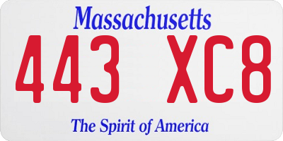 MA license plate 443XC8
