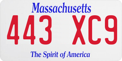 MA license plate 443XC9