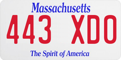 MA license plate 443XD0