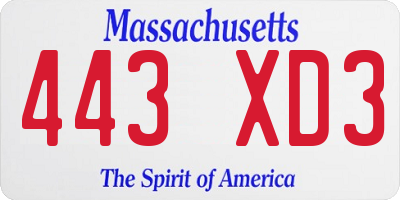 MA license plate 443XD3