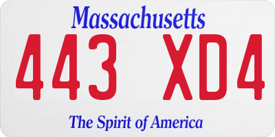 MA license plate 443XD4