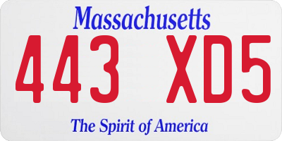 MA license plate 443XD5